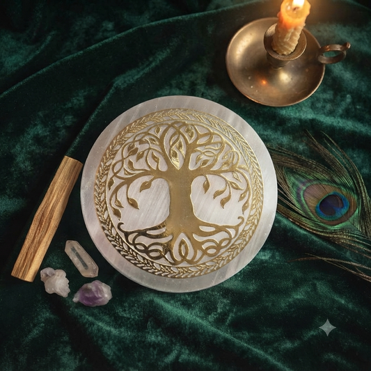 Le Disque de Sélénite & Arbre de Vie 6 cm | Éveil de Lionne