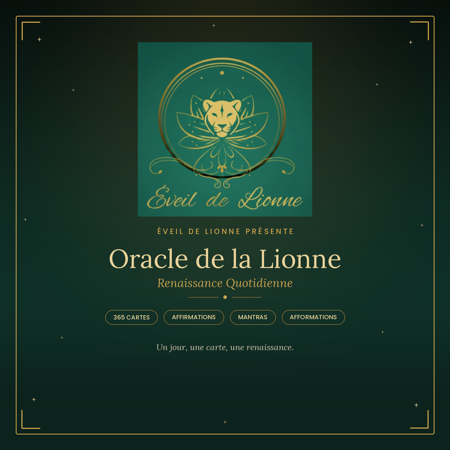 Oracle de la Lionne - jeu de cartes numérique affirmations positives et mantras pour femmes en reconstruction après un burn-out, 365 cartes de renaissance quotidienne
