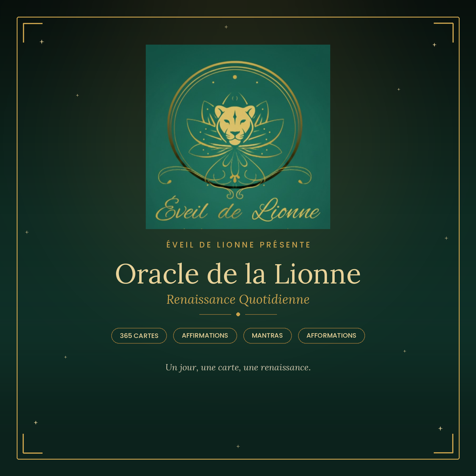 Oracle de la Lionne - jeu de cartes numérique affirmations positives et mantras pour femmes en reconstruction après un burn-out, 365 cartes de renaissance quotidienne