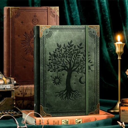 Carnet Grimoire Cuir Vintage – Soleil & Arbre de Vie