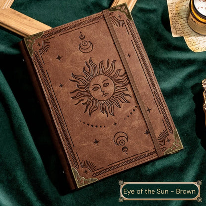 Carnet Grimoire Cuir Vintage – Soleil & Arbre de Vie
