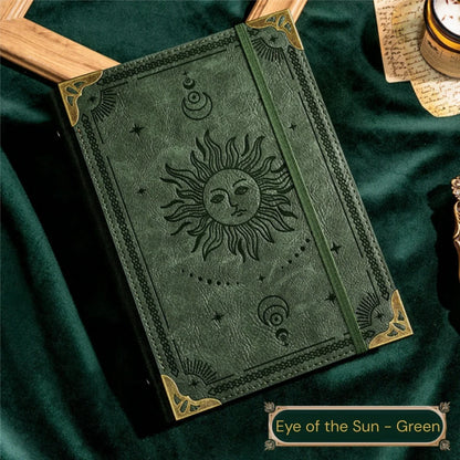 Carnet Grimoire Cuir Vintage – Soleil & Arbre de Vie